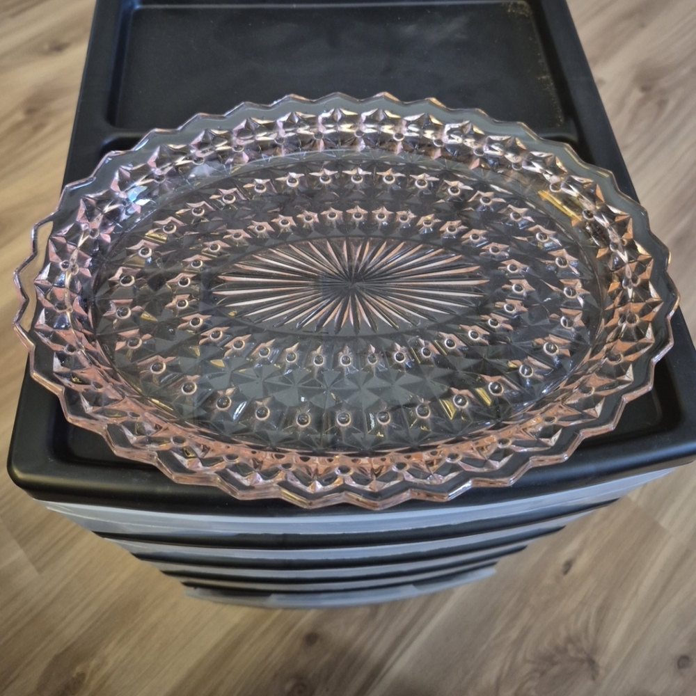 1940s Jeanette Holiday Buttons and Bows Pink Depression Glass Oval Platter